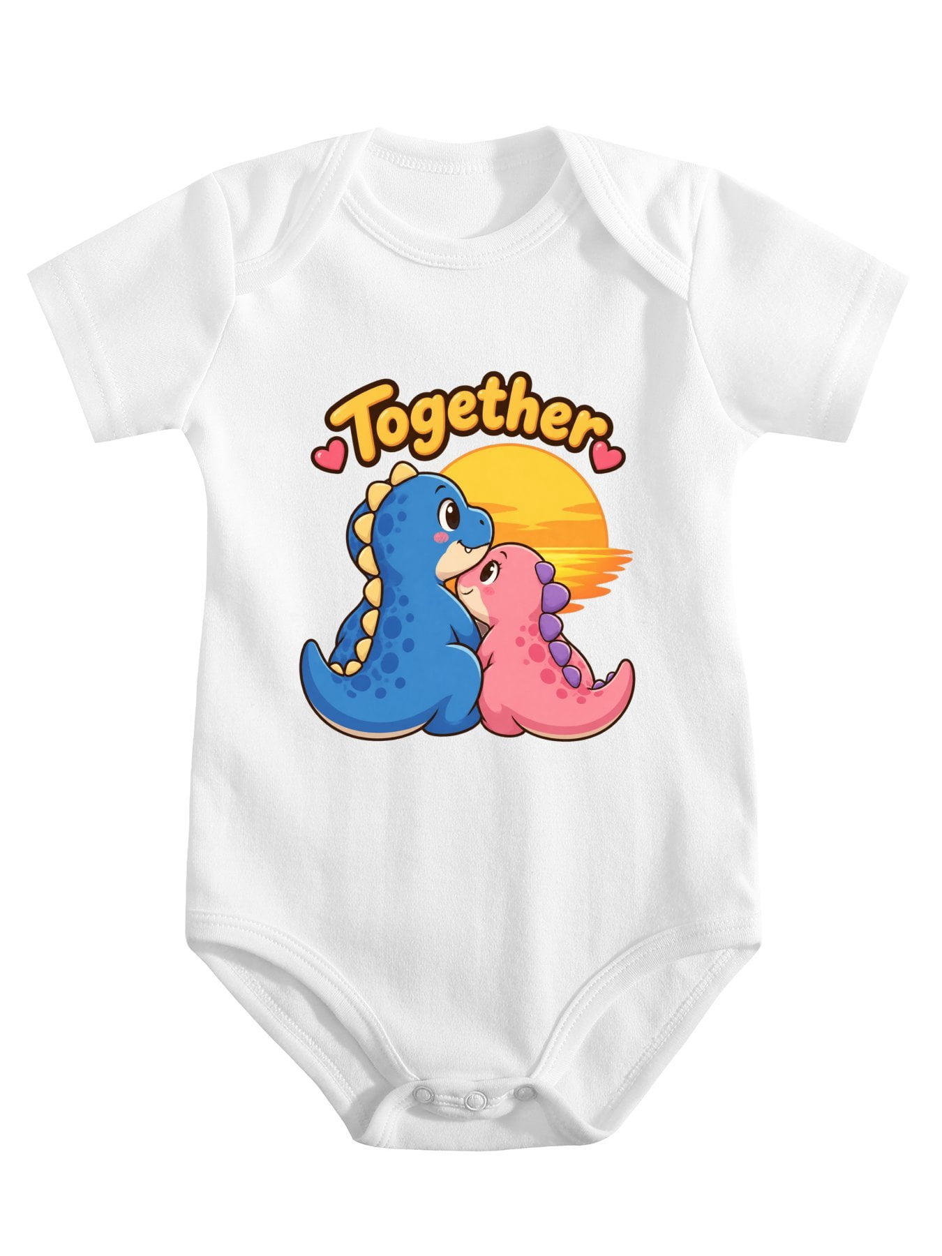 Dinosaur Couple Sunset Romantic Baby Bodysuit, 100% Cotton Short Sleeve ...