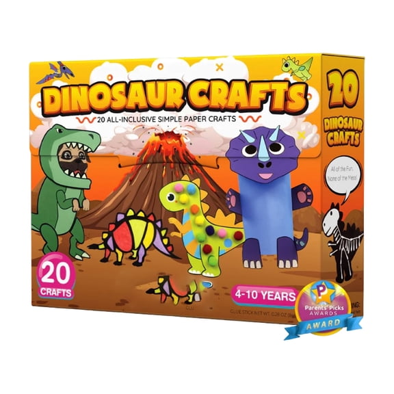 Dinosaur Crafts Kit for Kids, 20 All-Inclusive Simple Paper Crafts, DIY Dinosaur Art Set for Boys Girls Ages 4-10, Educational Birthday Gift for Preschoolers