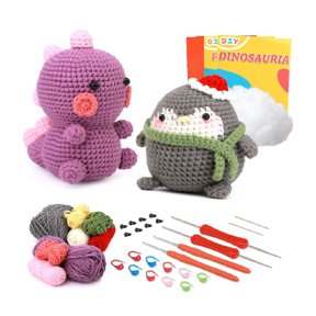 Dinosaur Crochet Kits Dolls DIY Knitting Crocheting Animal Set for Beginner Kids Adults Handmade Wool Yarn Thread Sewing