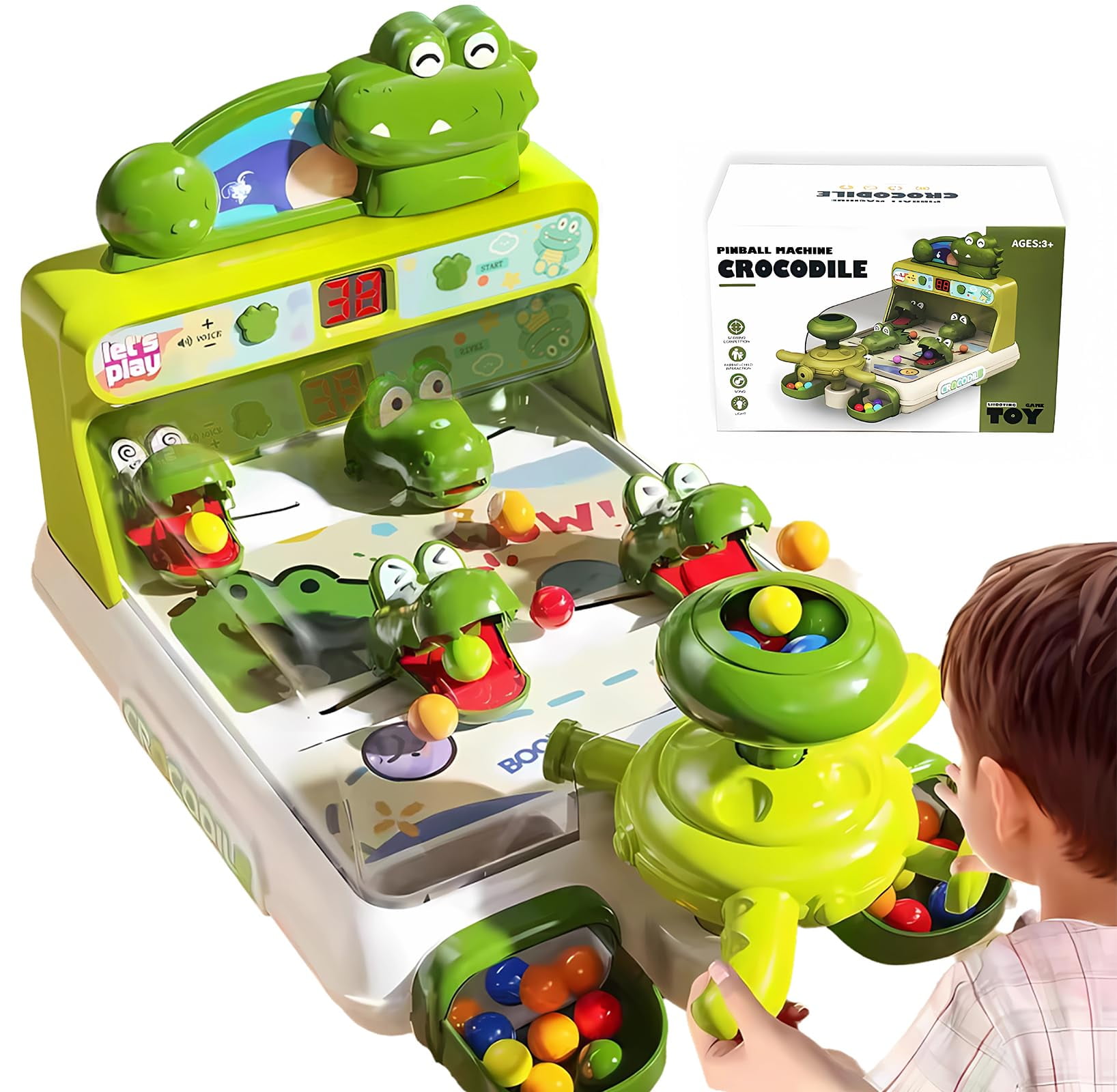 Dinosaur Crocodile Pinball Machine Board Kids Games Interactive Electronic Toys For Toddler Board Games Ages 3-5 Year Old Boy Birthday Gift,Baby Toy For Early Learning (Green)