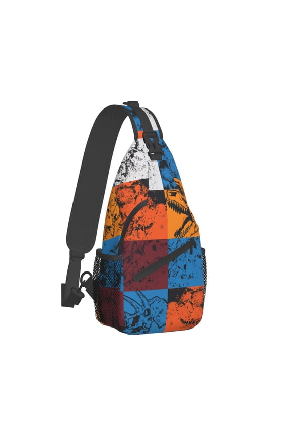 Dinosaur Crossbody Bag Sports Colorful Dinosaurs Checkerboard Chest Bag Unisex Women Man Fashion Shoulder Backpacks Travel