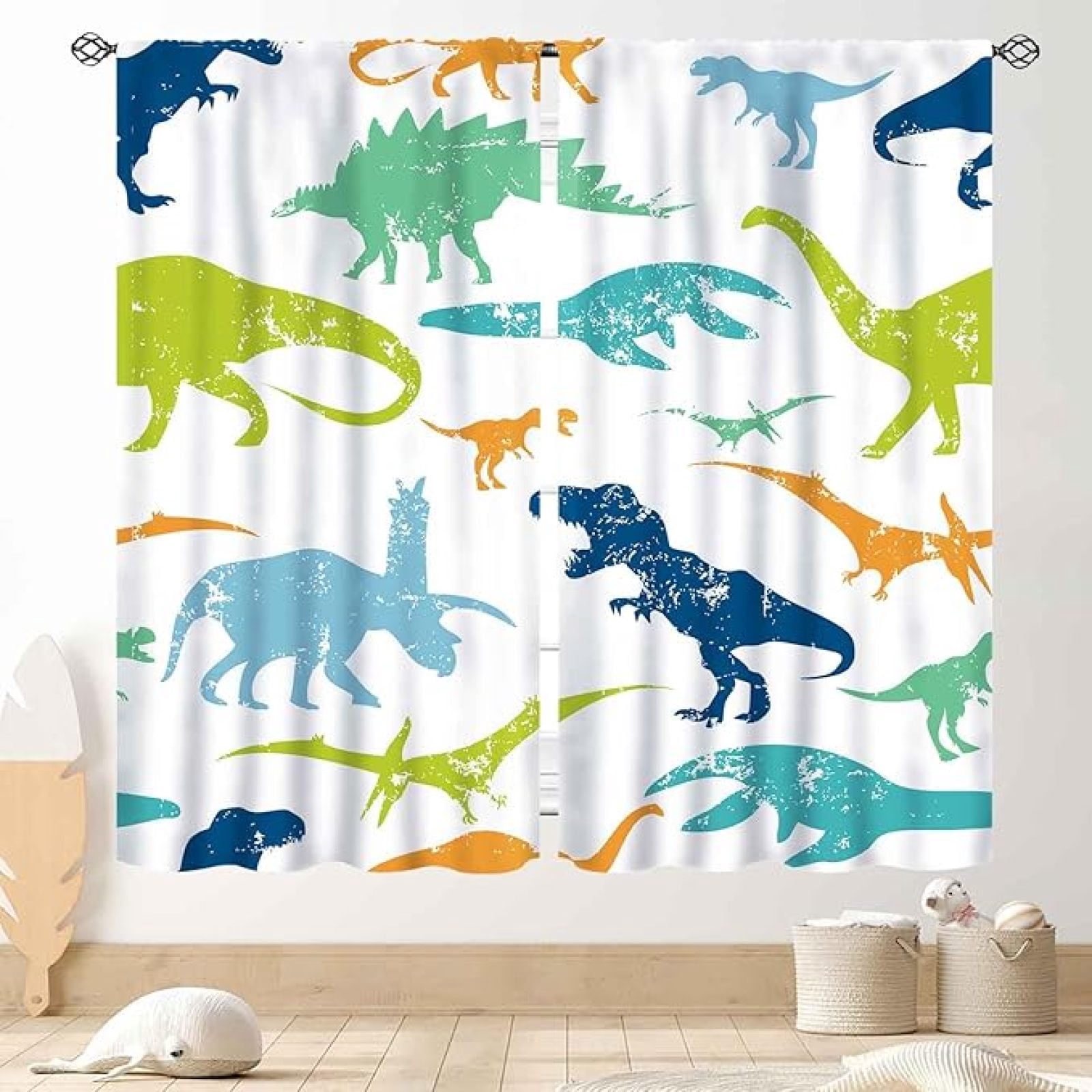 Dinosaur Curtains For Boys Room, Cartoon Dino Cute Animal Printed Baby Kids Room Decor Blackout Window Drapes Treatments For Children Nursery Bedroom Living Room 42"W x 96"L (Pack of 2)