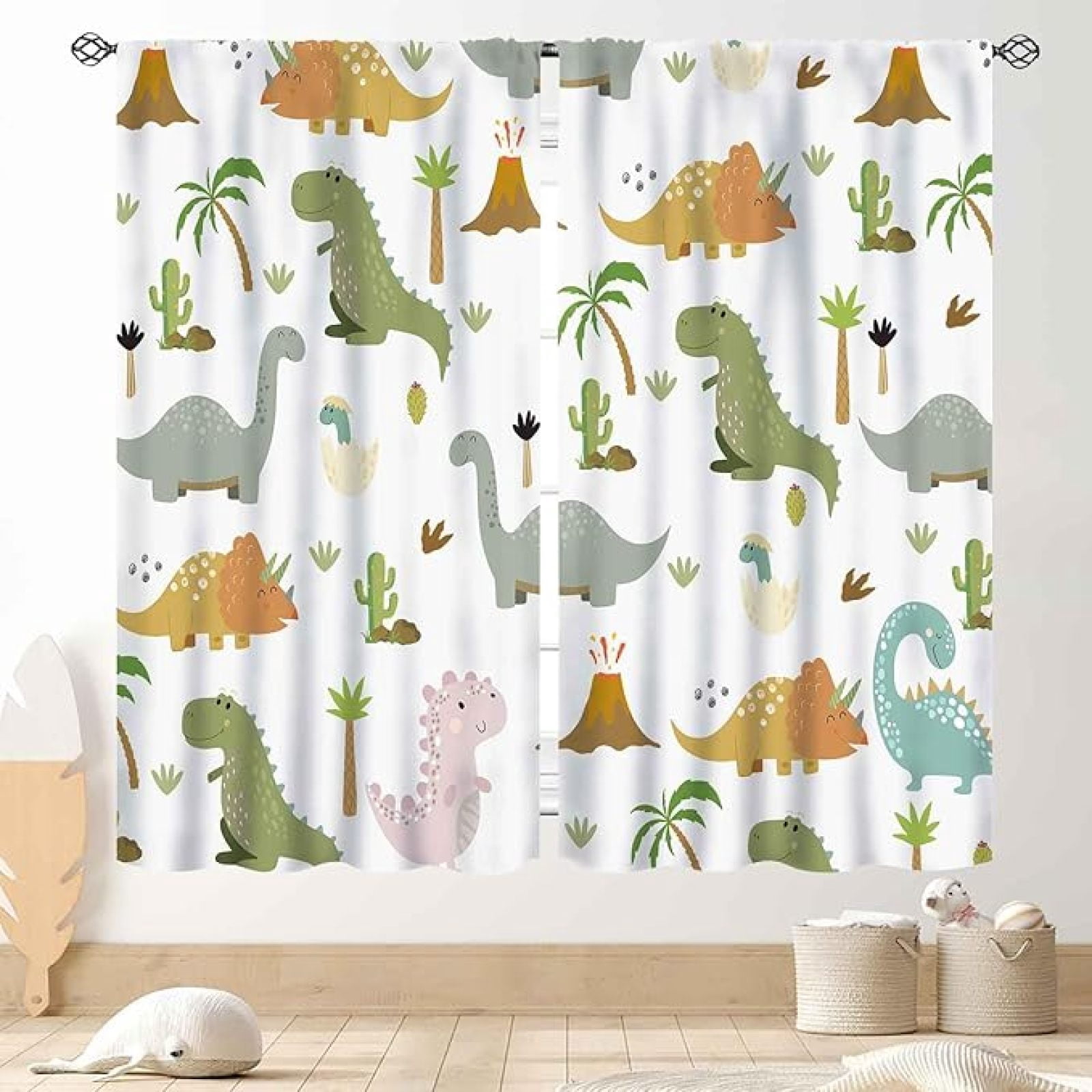 Dinosaur Curtains For Boys Room, Cartoon Dino Cute Animal Printed Baby Kids Room Decor Blackout Window Drapes Treatments For Children Nursery Bedroom Living Room 42"W x 84"L (Pack of 2)
