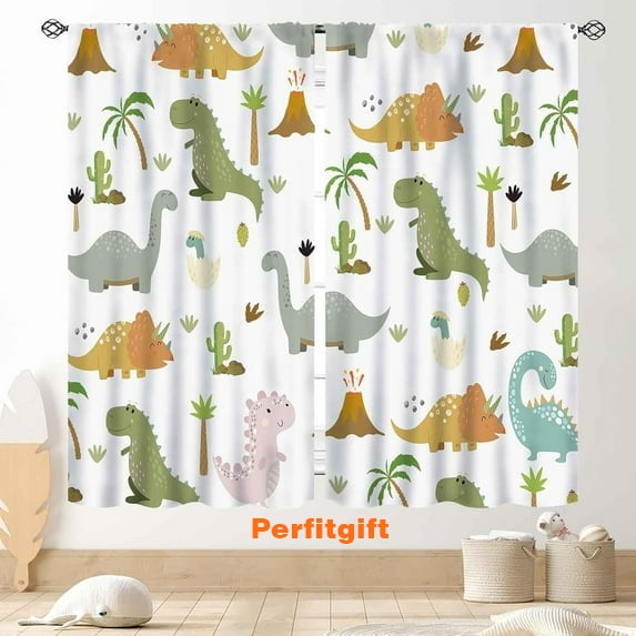 Dinosaur Curtains for Boys Room, Cartoon Dino Cute Safari Animal Printed Baby Kids Room Decor Blackout Window Drapes Treatments for Children Nursery Bedroom Living Room 2 Panel Sets, 84"x63" Inch
