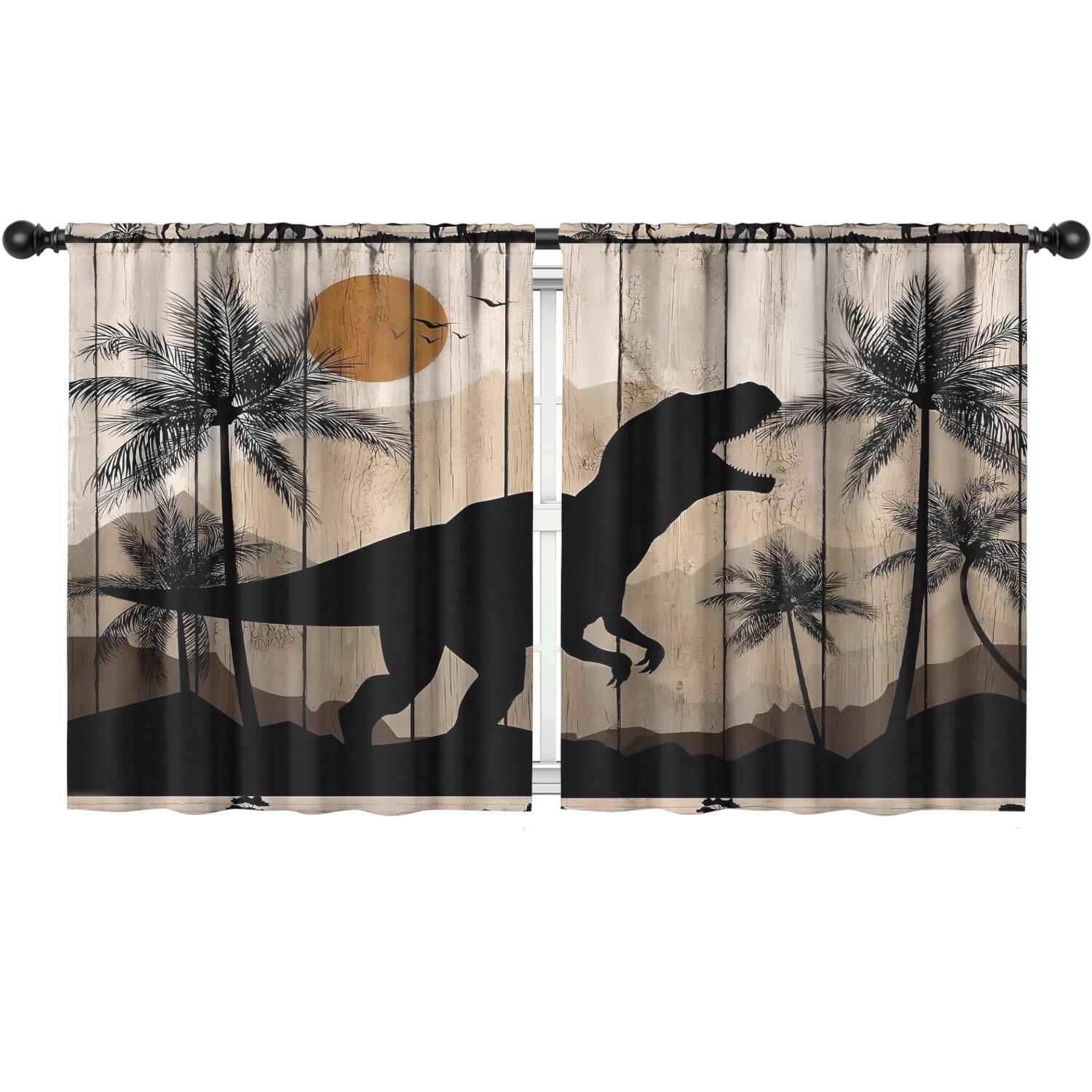 Dinosaur Curtains for Boys Room, Kids Boys Dino Wood Board Rustic Woodland Safari Animals Window Drapery Treatments for Baby Kids Room Bedroom Living Room Nursery, Fabric 2 Panels, 52 x 63 Inch