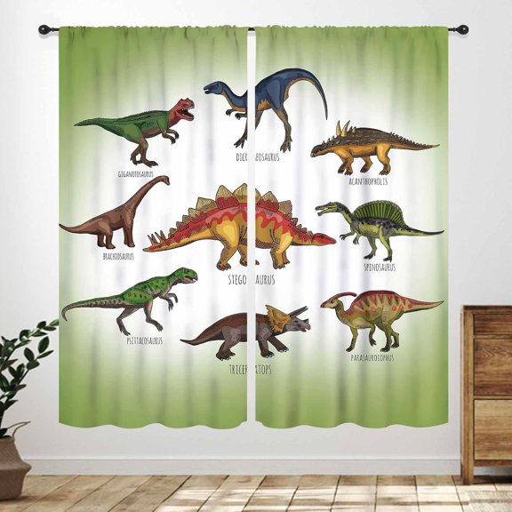 Dinosaur Curtains,Cartoon Dino for Kids Funny Animals Nursery Safari Wildlife Printed Treatments Drapes for Bedroom Living Room Bathroom Window Curtains,42X54 Inch
