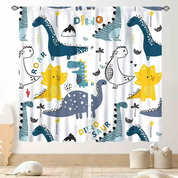 Dinosaur Curtains, Kids Boys Cartoon Dino Funny Colorful Safari Animals Blackout Window Drapery Treatments for Baby Kids Boys Room Bedroom Living Room Nursery Fabric 2 Panels, 84"x63" Inch