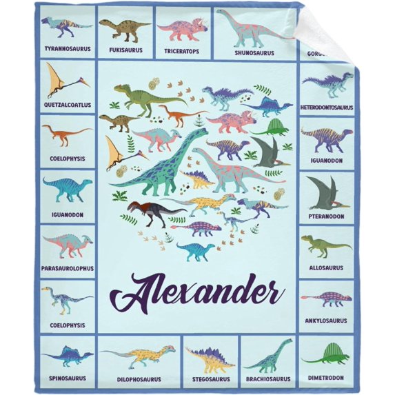 Dinosaur Custom Name Blanket Customized Text Gifts Plush Soft Fuzzy Lightweight Personalized Flannel Throw Blankets 30"x40" for Baby/Pets Birthday Home Couch Sofa Bedroom