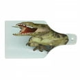 thumbnail image 1 of Dinosaur Cutting Board, Image of Roaring Rex Realistic Historical Animal with Sharp Teeth, Decorative Tempered Glass Cutting and Serving Board, Wine Bottle Shape, Army Green Scarlet Tan, by Ambesonne, 1 of 1