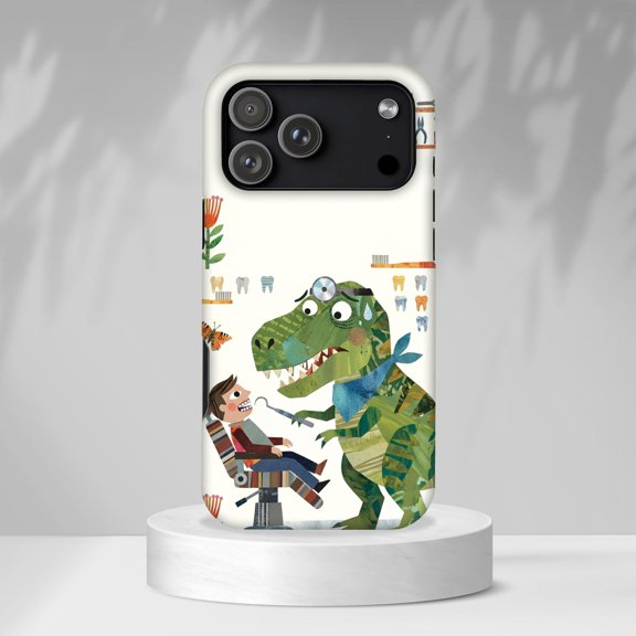 Dinosaur Dentist Cute Pediatric Dental Tough Phone Case, Dual-Layer Protective Cover for iPhone