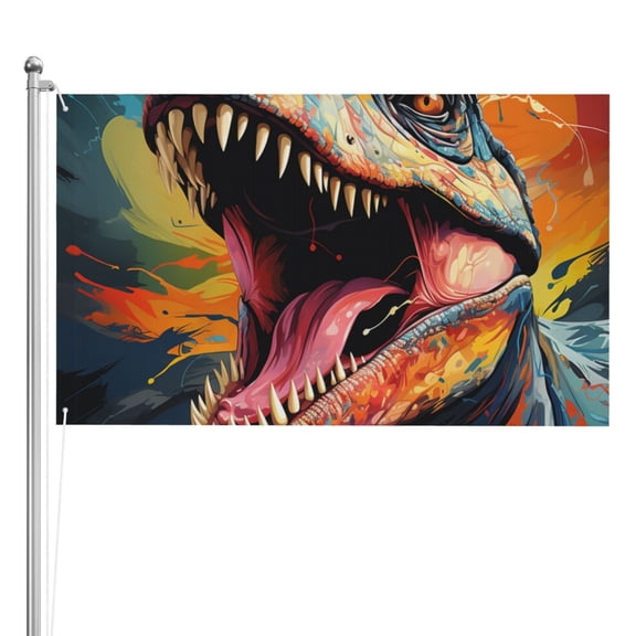 Dinosaur Dino Art Double Sided Flag 3x5FT Reversible Garden Flag Outdoor Decor for House, Porch, Lawn, Yard, Indoor Wall, Party Decoration