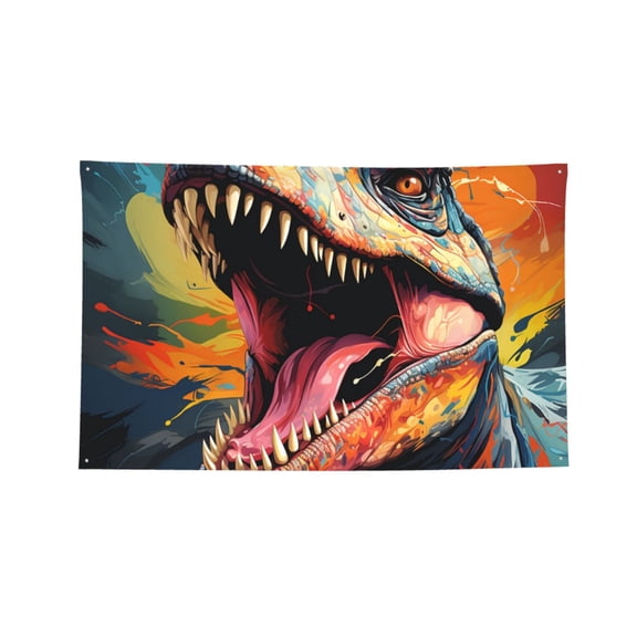 Dinosaur Dino Art Four Hole Decorated Banner Flag for Garden Yard Home Decoration Indoor Outdoor 3x5 Ft