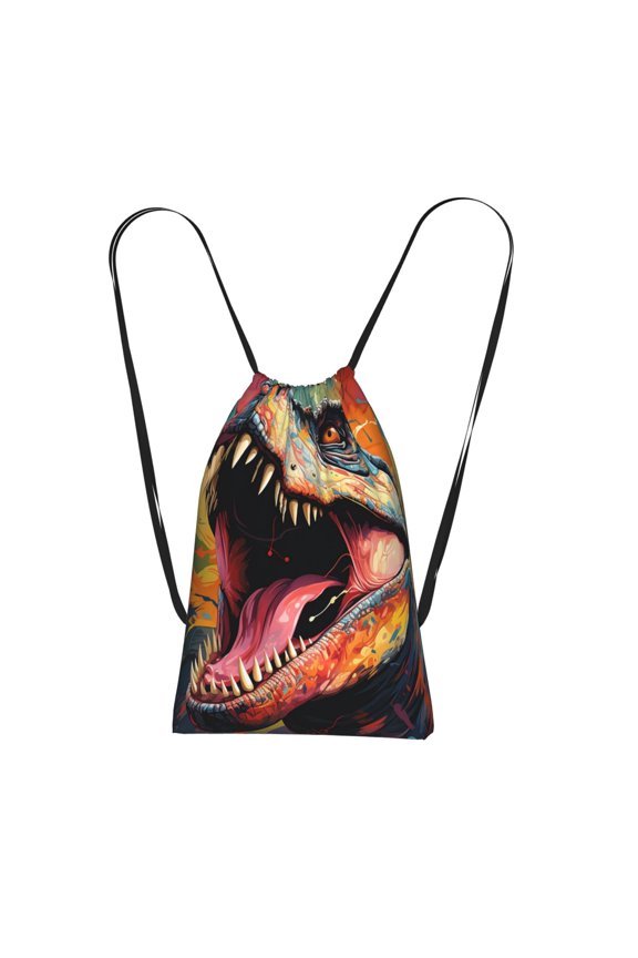 Dinosaur Dino Art Packable Drawstring Backpack, Lightweight Foldable Cinch Storage Bag for Gym Travel Shopping