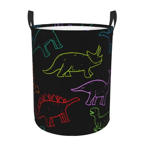 Dinosaur Dino Black Foldable Laundry Hamper with Handle Storage Basket for Clothes Toys & Organizing