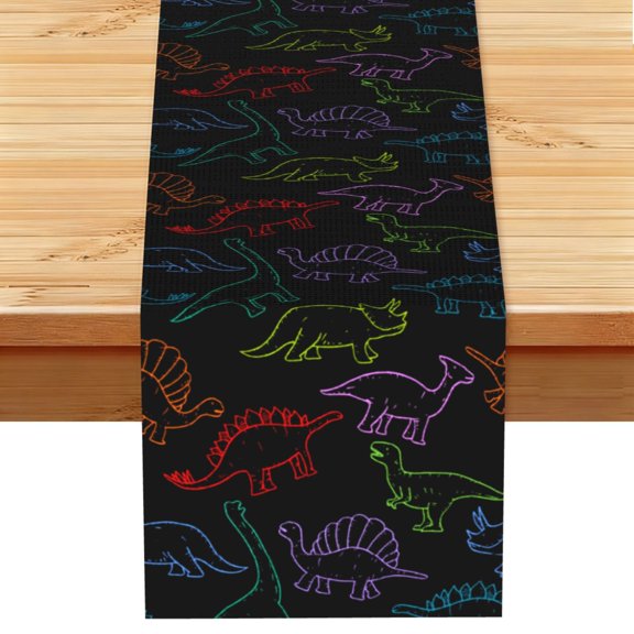 Dinosaur Dino Black Table Runner 13x72 Inch for Dining Table Kitchen Wedding Party Decor Fireplace Mantle