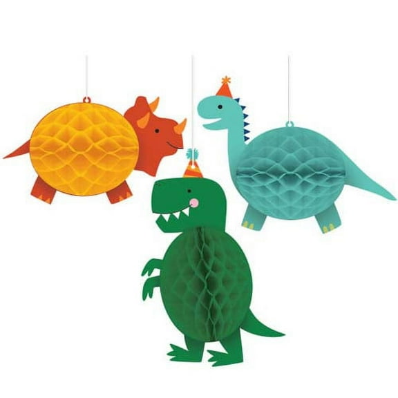 Dinosaur 'Dino-Mite' Honeycomb Hanging Decoration | 6", 8 3/4", 10 7/8" | Multicolor | 3 Pcs by Amscan