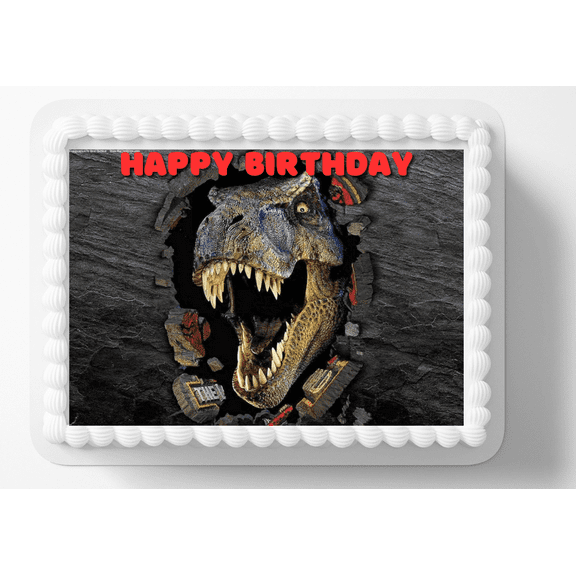 Dinosaur Dino T-Rex Birthday Edible Image Cake Topper, by ToriBellas Designs