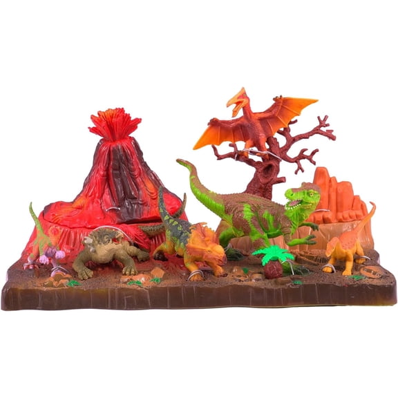 Dinosaur Diorama Toys Set for Kids 3-5, Ancient Volcano Scene Set