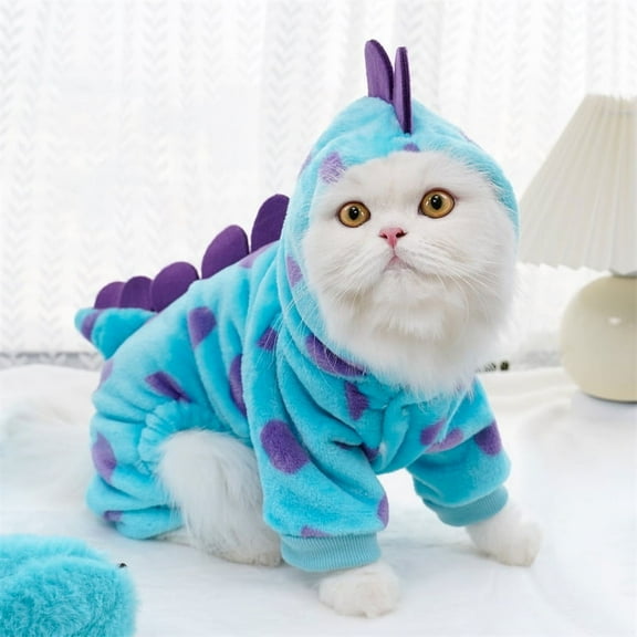 Dinosaur Dog Costume Pet Dinosaur Costumes for Halloween Christmas, Funny Dog Cat Cosplay Hoodie Outfits Warm Winter Fleece Clothes Puppy Costume Anime Dog Clothes Dog Pajamas Medium Blue 7.88 Inch