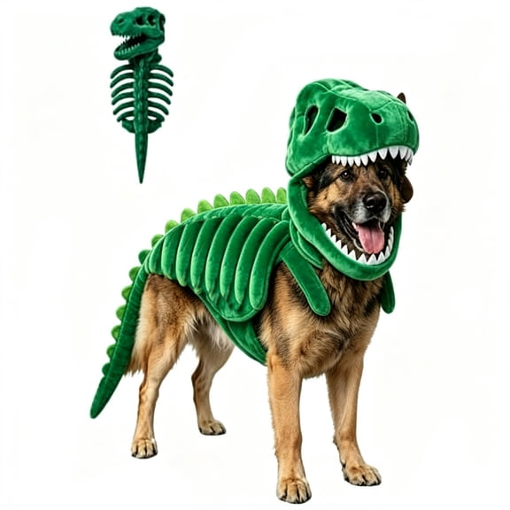 Dinosaur Dog Costume T Rex Skeleton Outfit – Soft Plush Dino Halloween Costume for Medium & Large Dogs, Funny Pet Cosplay Party Wear