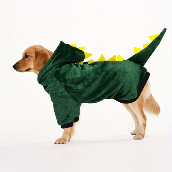 Dinosaur Dog Hoodie with Zip-Up Fleece Design, Size Xxxxxxxxl, Dark Green, for Large Breeds, Warm Pajamas