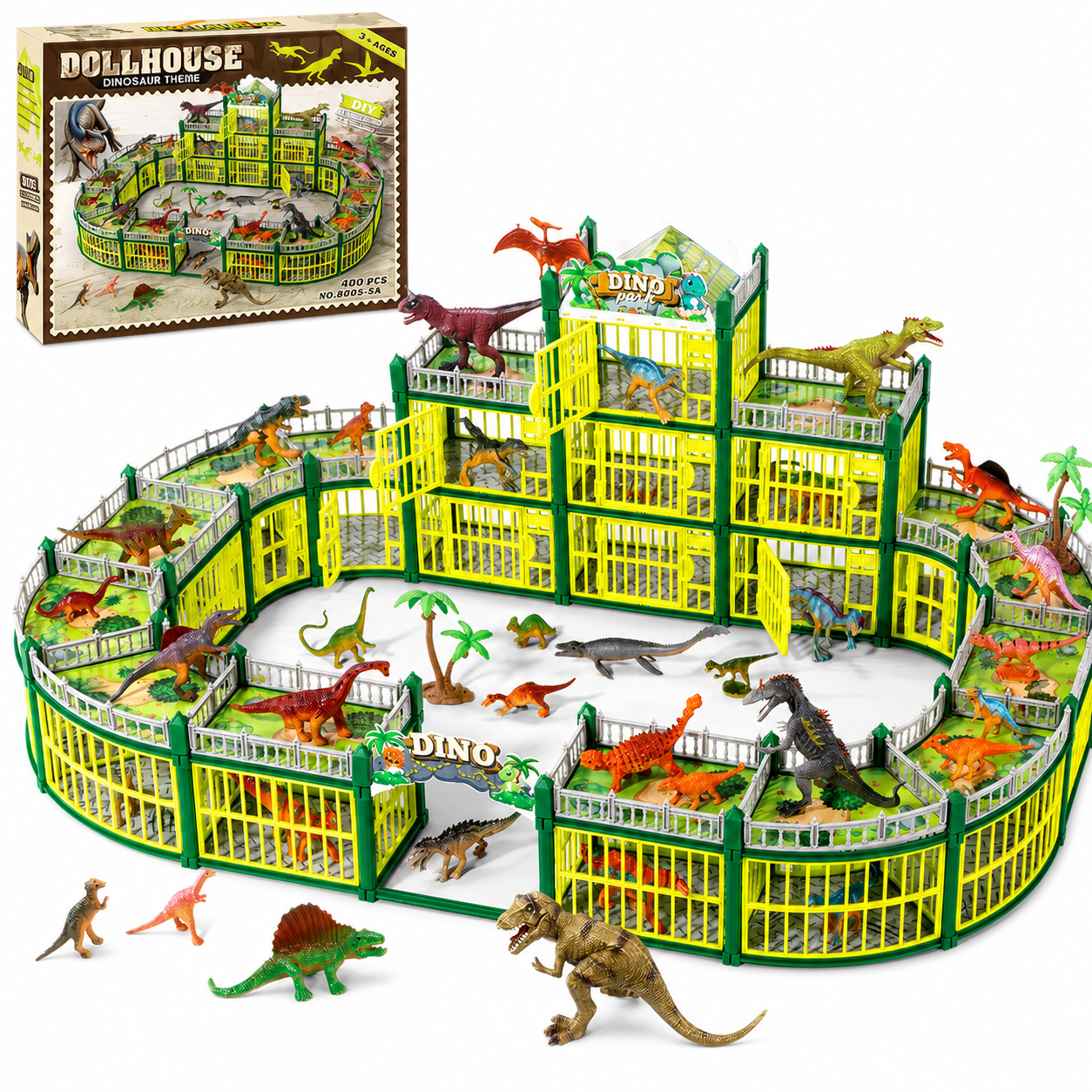 Carsky 400PCS Dinosaur Theme Park Playset with 36 Dinosaur Figures