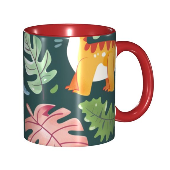 Dinosaur Doodle Coffee Mug Fun Custom Ceramic Mugs 11oz Red