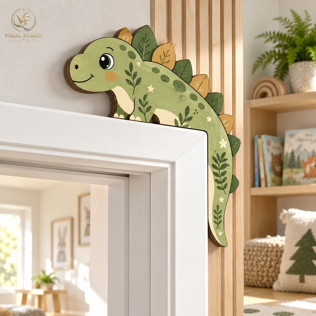 Dinosaur Door Frame Topper Cute Brontosaurus Wooden Door Corner Sign ...