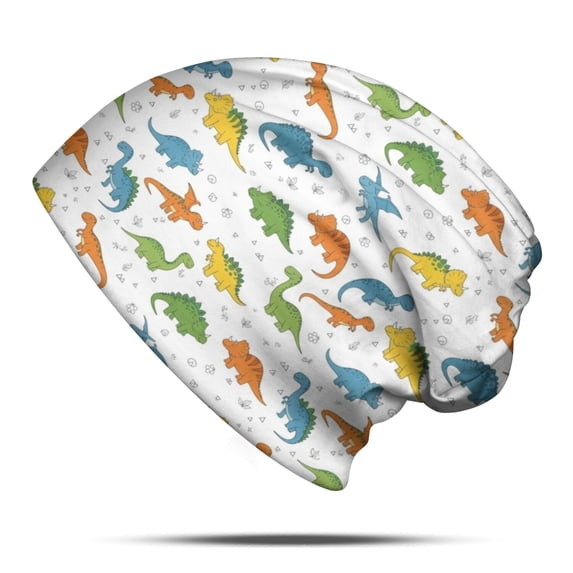 Dinosaur and Dot White Pattern Slouchy Beanie Hat, Casual Daily Hat ...