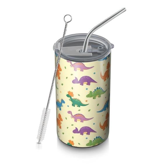 Dinosaur and Dots Light Yellow Pattern OneSize Coffee Tumbler, Vacuum ...