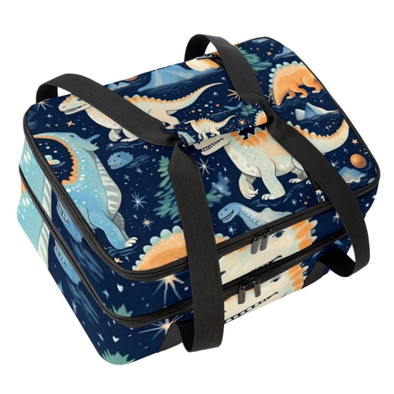Dinosaur Double Layered Insulated Lunch Bag with Two Compartments, Large Capacity, Refrigeration Capability - Hand Carry 7.1x11.4x16.1 Inches