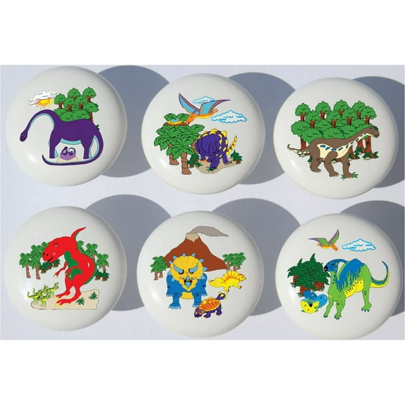 Dinosaur Drawer Pulls / Dinosaur Ceramic Cabinet Drawer Knobs / Set of 6