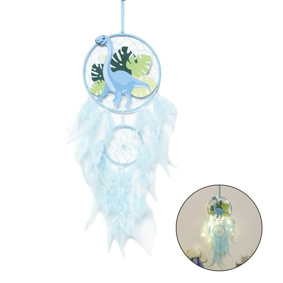 Dinosaur Dream Catcher Ornament Kids Faux LED Light Feather Dream Catcher Handmade Home Decor Birthday Gift
