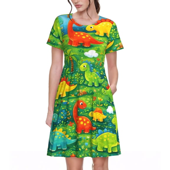 Dinosaur Dresses Short Sleeve Nightdresses for Women