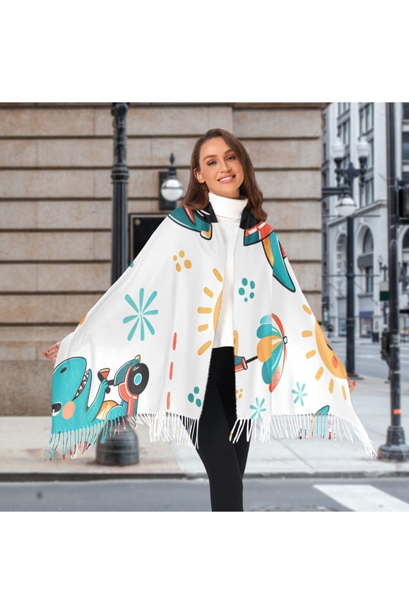 Dinosaur Driver Sun Winter Scarf for Women Fashion Warm Long Soft Blanket Scarves Gifts