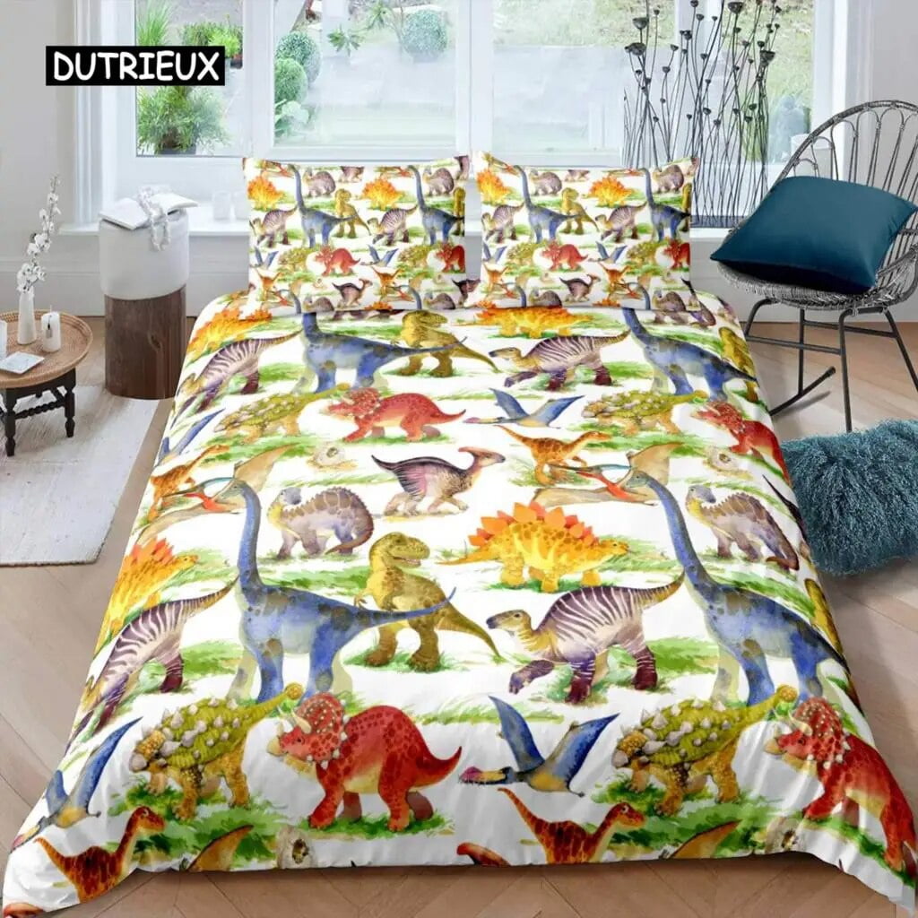 Dinosaur Duvet Cover Cute Dinosaurs Cartoon Animal Theme Bedding Set