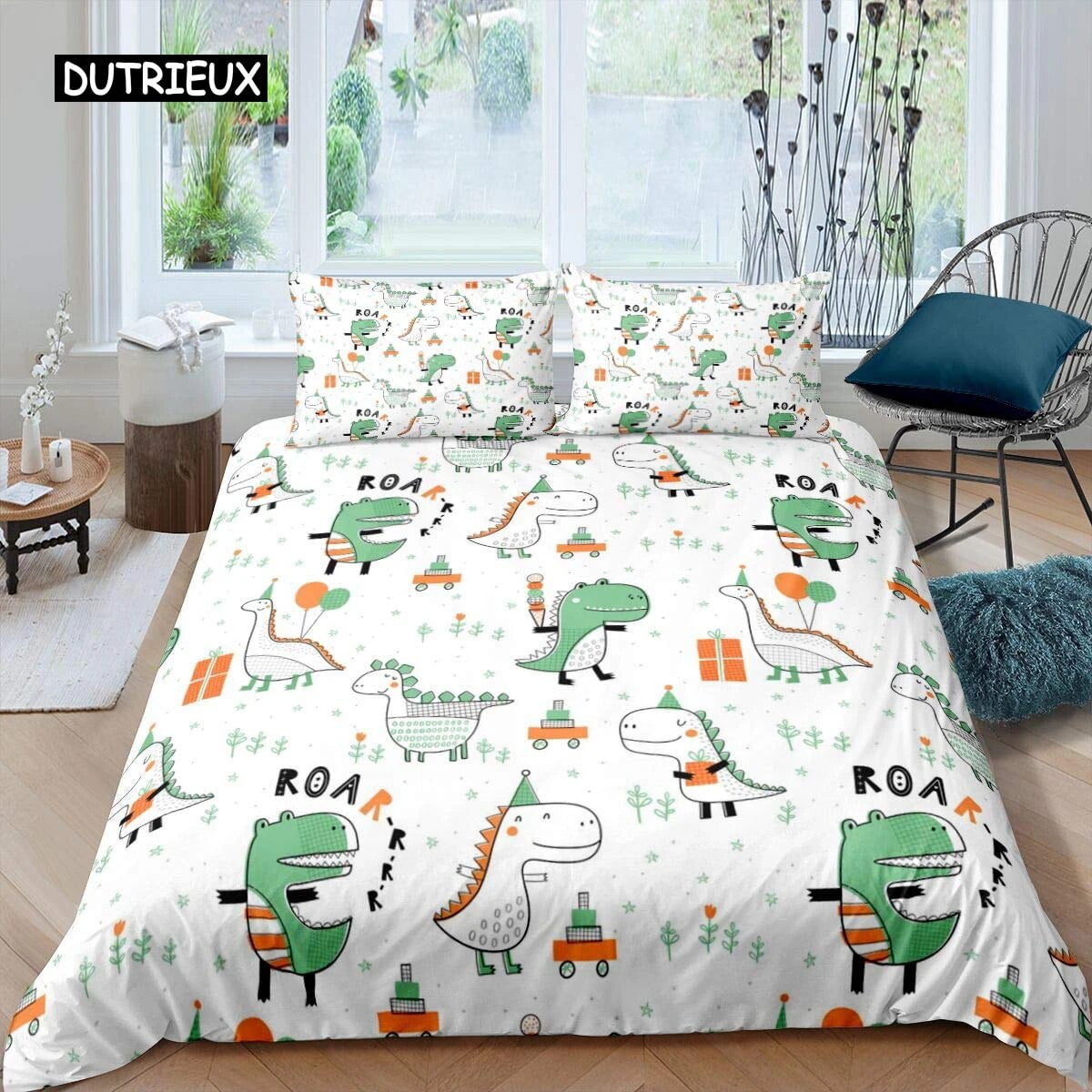 Dinosaur Duvet Cover Cute Dinosaurs Cartoon Animal Theme Bedding Set