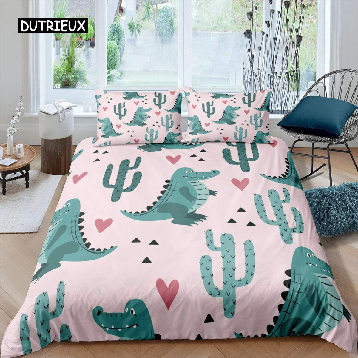 Dinosaur Duvet Cover Cute Dinosaurs Cartoon Animal Theme Bedding Set