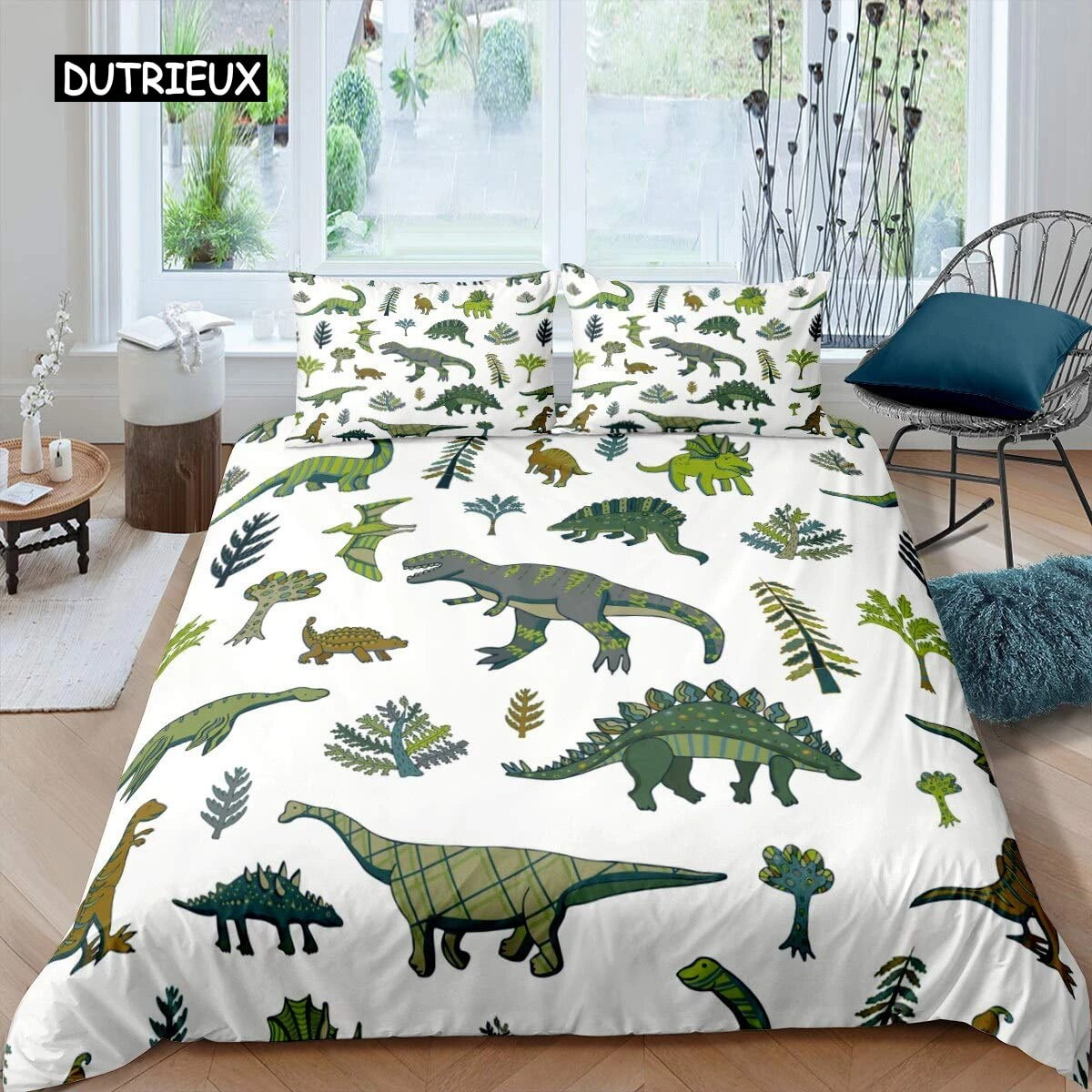 Dinosaur Duvet Cover Cute Dinosaurs Cartoon Animal Theme Bedding Set