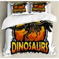 thumbnail image 1 of Dinosaur Duvet Cover Set, Dinosaurs World Emblem with Tyrannosaur Skeleton Dead Scary Beast Fossil, Decorative 3 Piece Bedding Set with 2 Pillow Shams, Queen Size, Orange Yellow Grey, by Ambesonne, 1 of 3