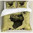 thumbnail image 1 of Dinosaur Duvet Cover Set, Hand Drawn Roaring Tyrannosaurus Portrait Native Jurassic Wild Animal, Decorative 3 Piece Bedding Set with 2 Pillow Shams, King Size, Army Green Black, by Ambesonne, 1 of 3