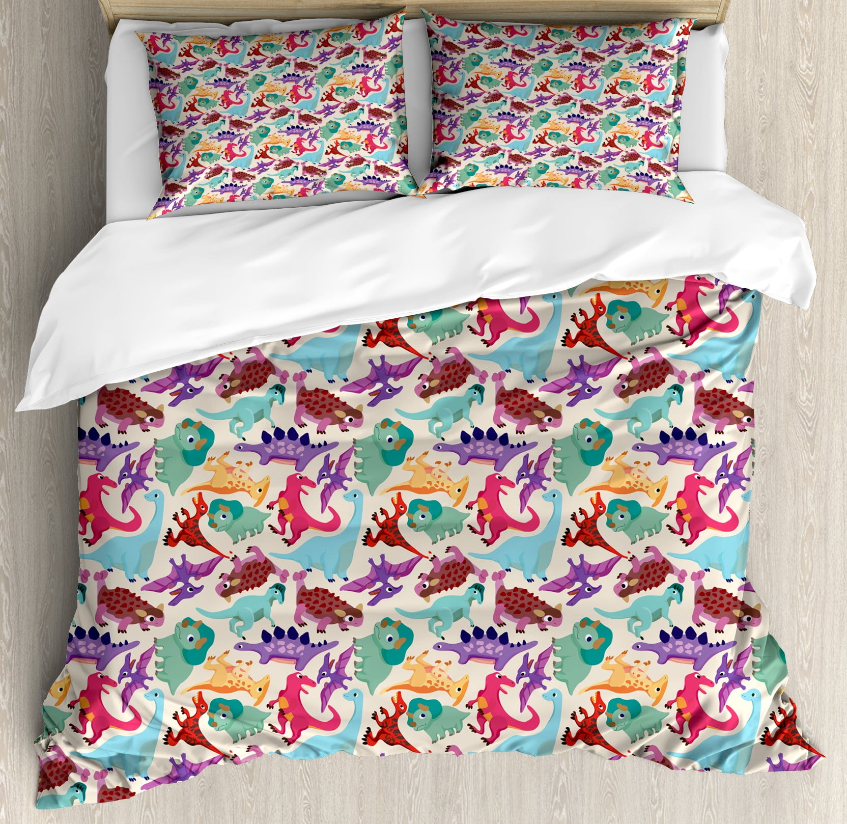 Dinosaur Duvet Cover Set, Monsters Pattern Dinosaurs Caricature Cartoon