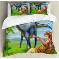 thumbnail image 1 of Dinosaur Duvet Cover Set Queen Size, Different Types of Dinosaurs Natural Jungle Environment T-Rex Triceratops Cartoon, Decorative 3 Piece Bedding Set with 2 Pillow Shams, Multicolor, by Ambesonne, 1 of 3