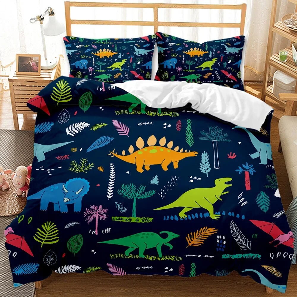 Dinosaur Duvet Cover Set Tropical Cartoon Dinosaur Twin Bedding Set for