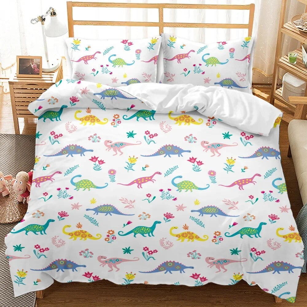 Dinosaur Duvet Cover Set Tropical Cartoon Dinosaur Twin Bedding Set for
