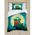 thumbnail image 1 of Dinosaur Duvet Cover Set, Valentine Night Scenery Animal in Love Full Moon Jurassic Times Design, Decorative 2 Piece Bedding Set with 1 Pillow Shams, Twin Size, Orange Teal, by Ambesonne, 1 of 3
