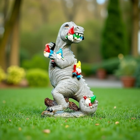 Dinosaur and Dwarf Garden Statues, Outdoor Garden Decor for Lawn and Courtyard
