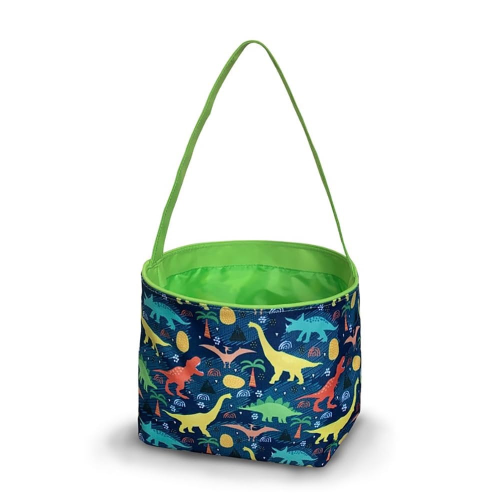 Dinosaur Easter Basket Bucket Fabric Tote Bag Toy Bin - Can Be Personalized or Monogrammed - Great Gift for Boy or Girl