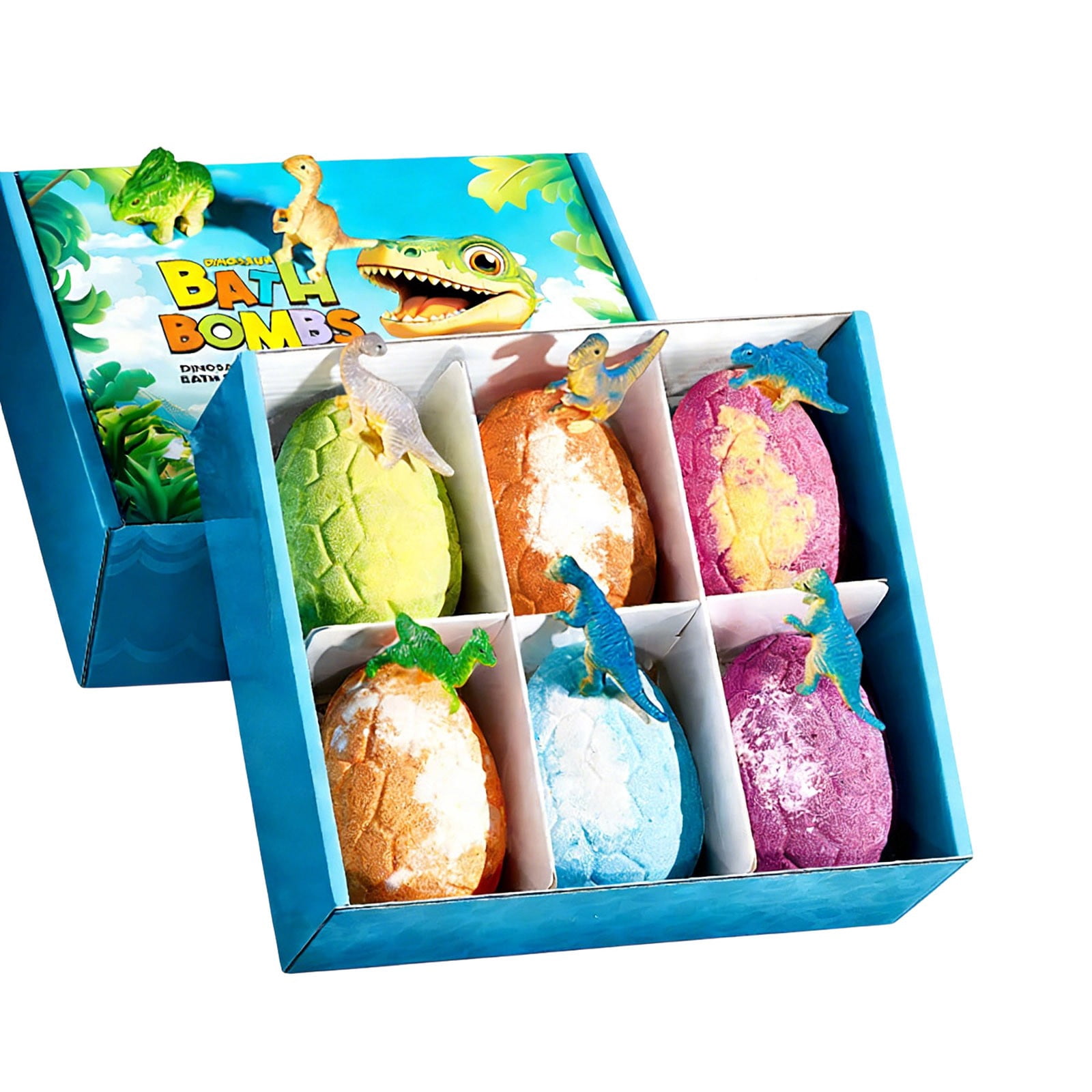 Dinosaur Egg Bath Salts Balls Set,6-Piece Aroma Fizzies for Body Cleansing,Relaxing Gift for Kids,600g