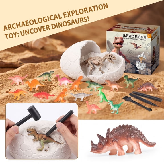 Dinosaur Egg Dig Kit, Archaeology Excavation Toys for Kids 6-12, STEM Science Fossil Skeleton Discovery Activity Set, Educational Birthday Gift with Tools, 12 Pack Large Simulation Eggs